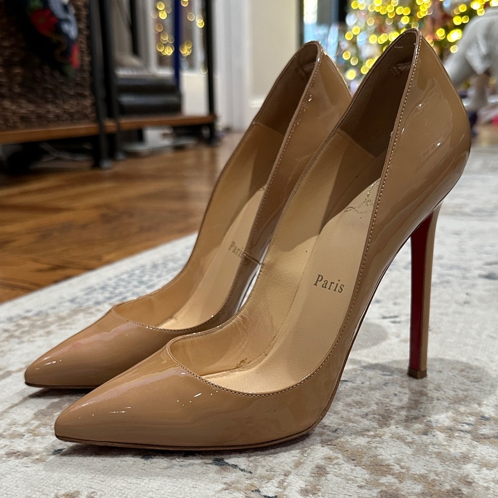 Christian Louboutin Pigalle 120mm Nude Patent Pumps 36.5